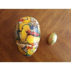 Paper Mache Nesting Easter Egg West Western Germany Vintage 8" + 3" Ornament